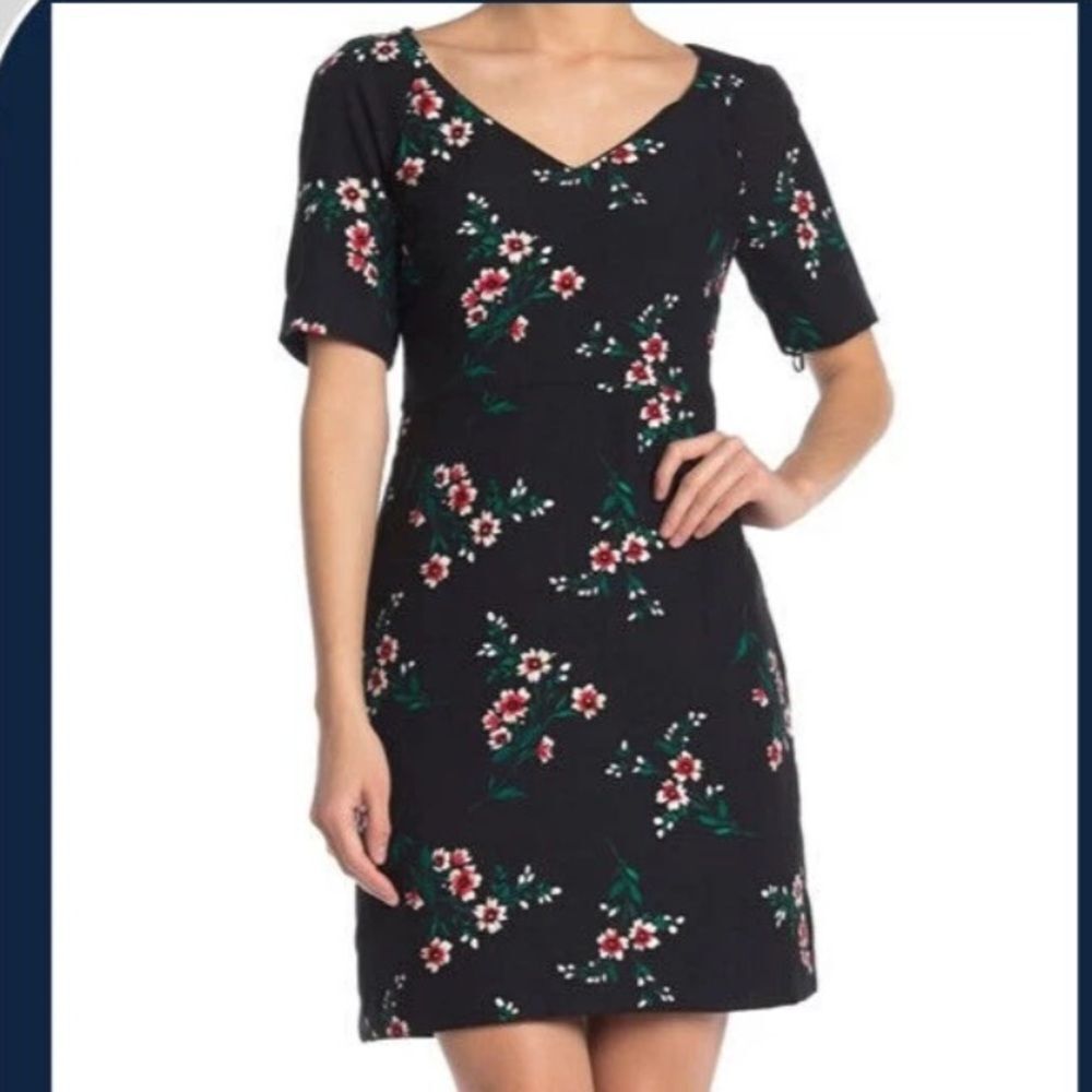Draper James Black Dress with Red Floral Design size 0, new with tags